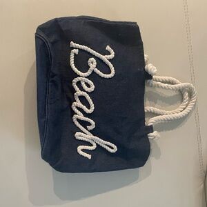 Navy Beach Tote Bag with Rope Handles